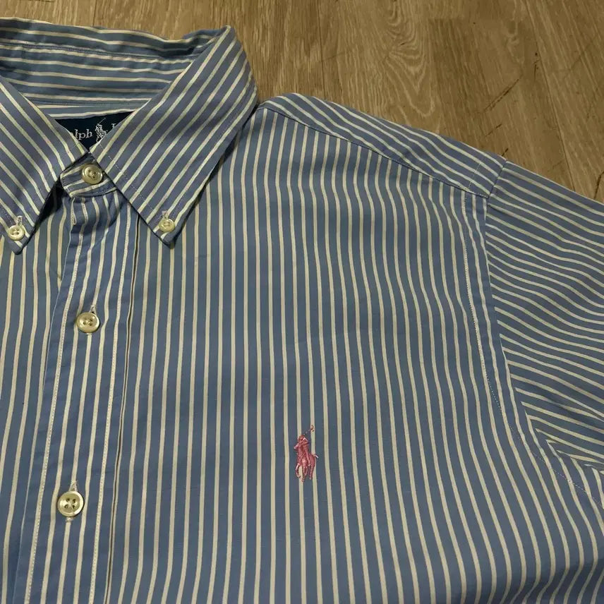 [SOLD OUT] 폴로 랄프로렌 스트라이프 버튼다운  반팔 셔츠 [스카이블루] L/100
