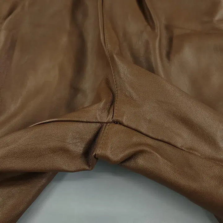 [BUNJANG] Vintage Brown Vegan Leather Bermuda Shorts / 빈티지 브라운 밴딩 비건레더 버뮤다 와이드 반바지 하프팬츠 24-28
