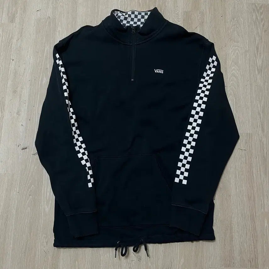 [BUNJANG] Vans Checkerboard Half-Zip Sweatshirt [Black] L / 반스 체커보드 사이드라인 하프집업 맨투맨 [블랙] L/100