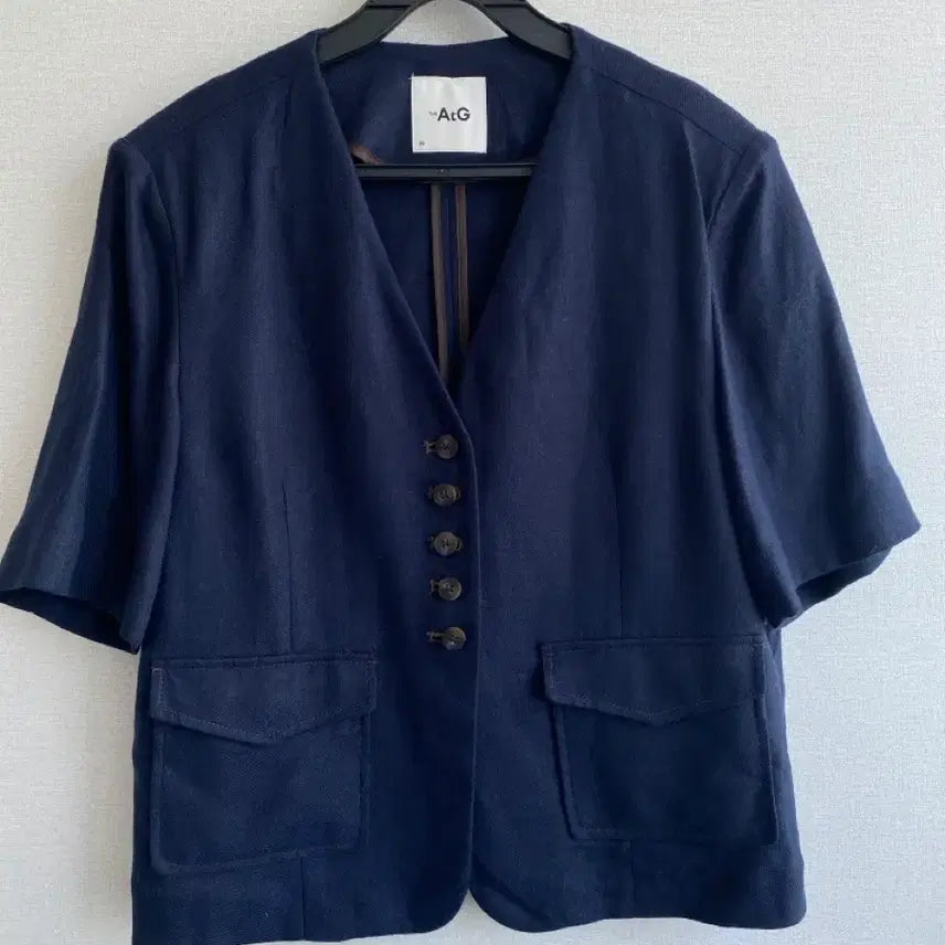 [BUNJANG] The Edge Navy Linen Short Sleeve Jacket / 더엣지 네이비 린넨 반팔 자켓 55