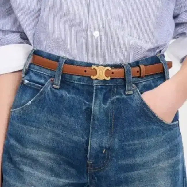 [BUNJANG] CELINE Small 18MM Triomphe Belt - Natural / **셀린느(CELINE)**의 스몰 18MM 트리옴프 벨트 - 내추럴