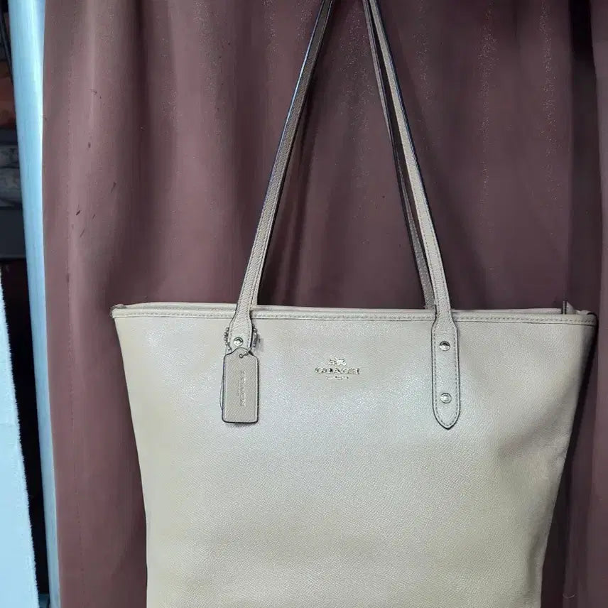[BUNJANG] Coach Beige Leather Tote Bag / 코치 베이지 레더 쇼퍼백 토트백
