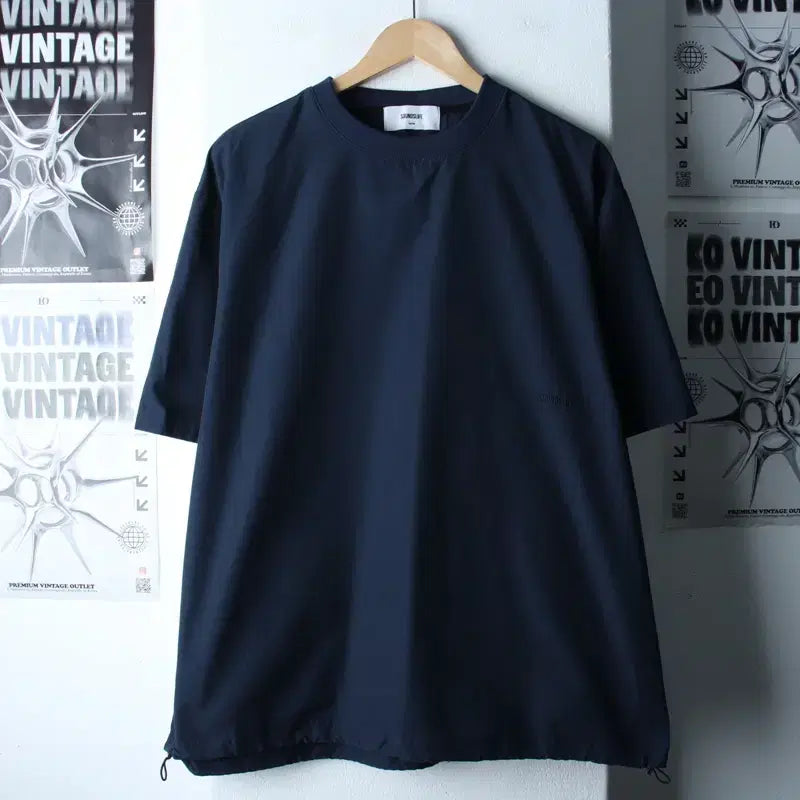 [BUNJANG] Sounds Life Navy String Woven T-shirt / (M-XL) 사운즈라이프 반팔 티셔츠 네이비 스트링 우븐 무지-18311