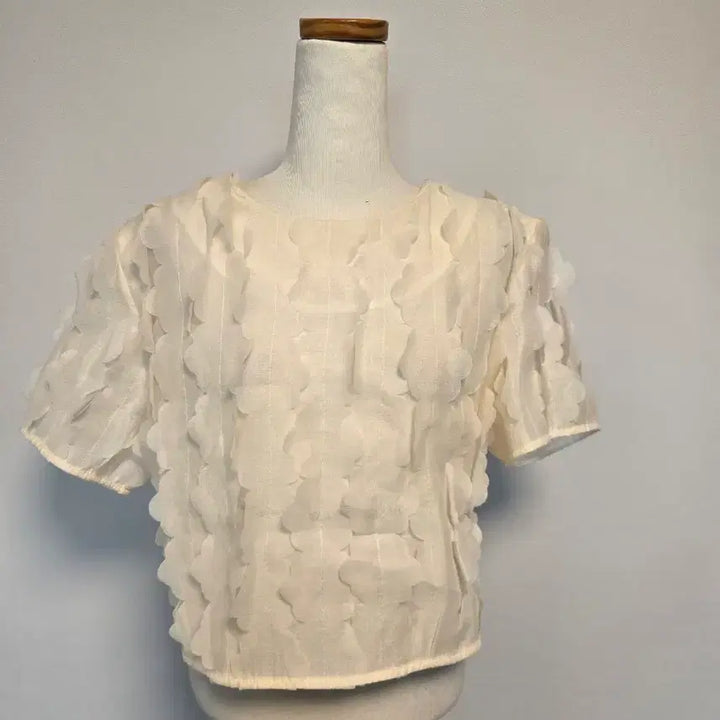 [SOLD OUT] (M)아이보리 플라워 장식 반팔 블라우스