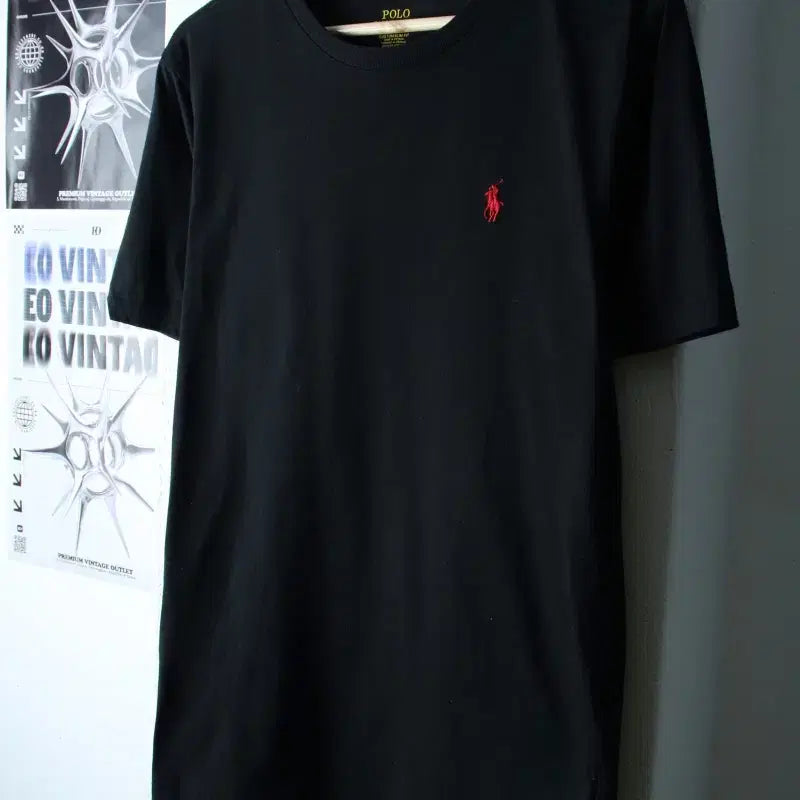 [BUNJANG] Polo Ralph Lauren Black Solid T-shirt / (M-L) 폴로 랄프로렌 반팔 티셔츠 블랙 무지 레드포니-18315
