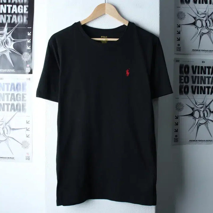 [BUNJANG] Polo Ralph Lauren Black Solid T-shirt / (M-L) 폴로 랄프로렌 반팔 티셔츠 블랙 무지 레드포니-18315