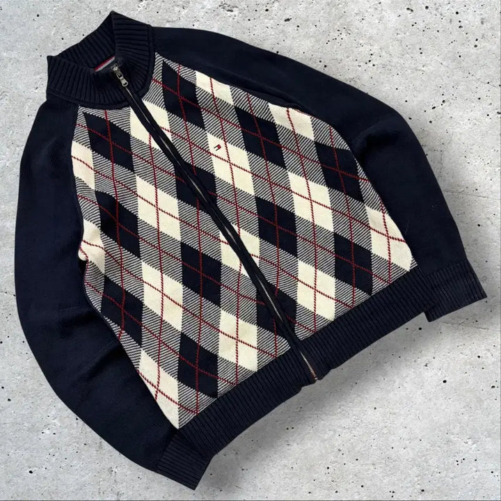[BUNJANG] Tommy Hilfiger Argyle Knit Zip-Up Cardigan / [S] 타미힐피거 아가일 니트 집업 가디건