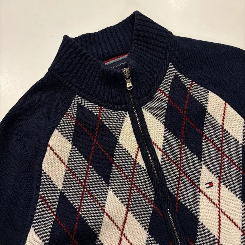 [BUNJANG] Tommy Hilfiger Argyle Knit Zip-Up Cardigan / [S] 타미힐피거 아가일 니트 집업 가디건