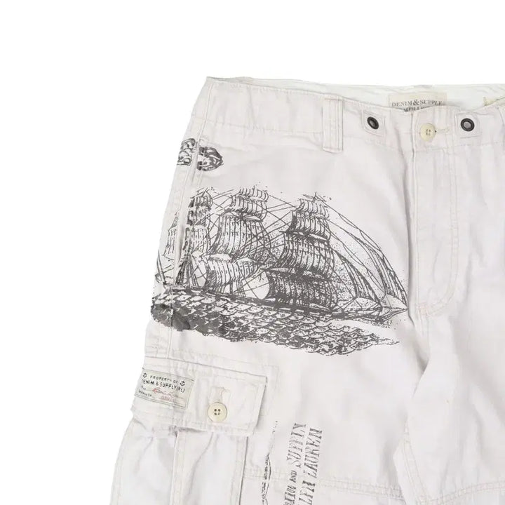 [BUNJANG] Denim &amp; Supply Mariners White Work Half Cargo Pants / 데님앤서플라이 마리너스 화이트 워크 하프 카고팬츠