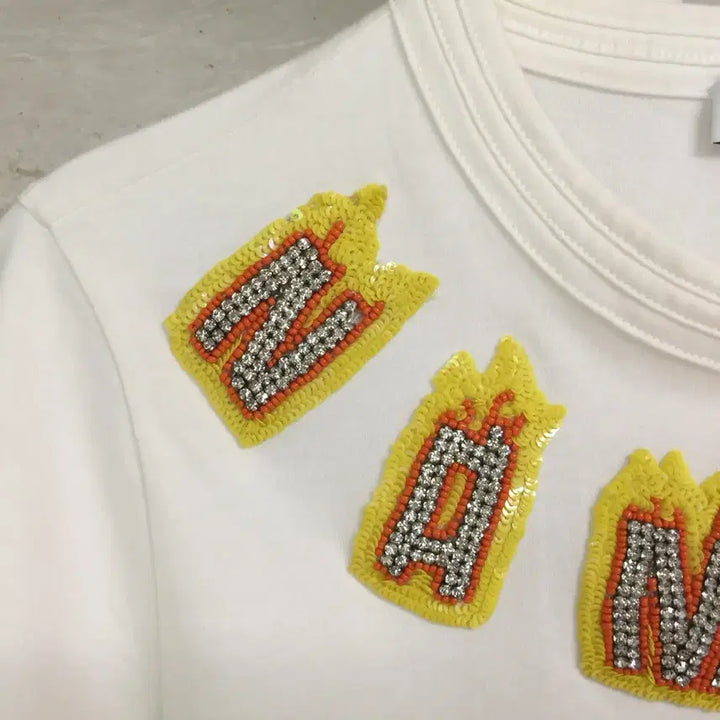 [BUNJANG] Sandro Cubic Embellished Short Sleeve T-shirt / SANDRO 산드로 큐빅장식 반팔 티셔츠 55