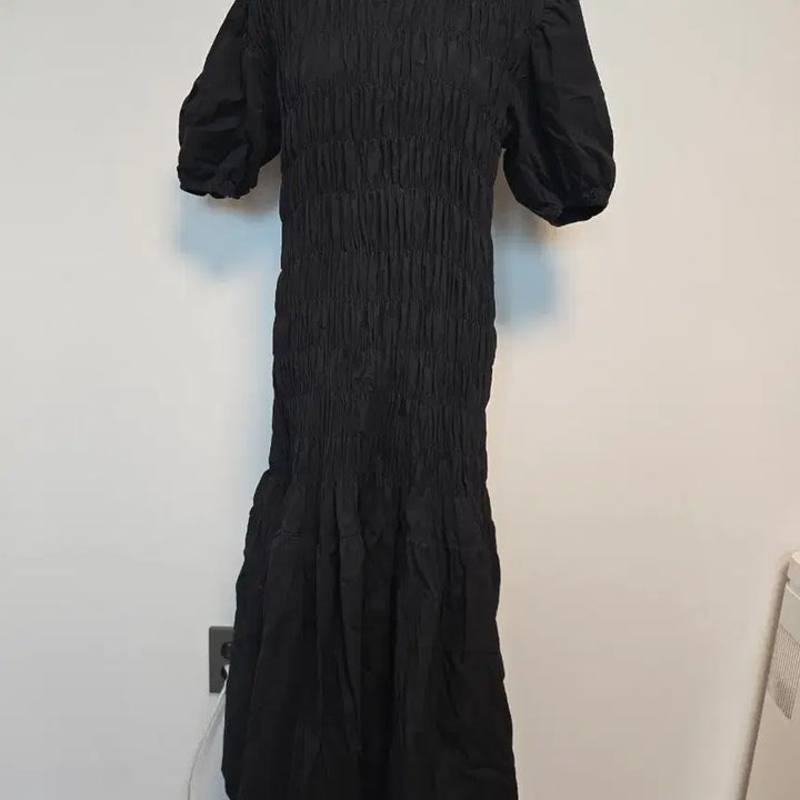 [BUNJANG] LAP Black Shirred Short Sleeve Long Dress / (free)LAP블랙 셔링 반팔 롱 원피스