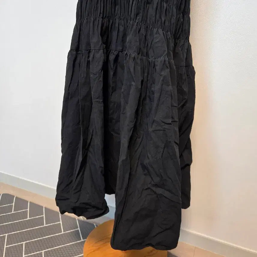 [BUNJANG] LAP Black Shirred Short Sleeve Long Dress / (free)LAP블랙 셔링 반팔 롱 원피스