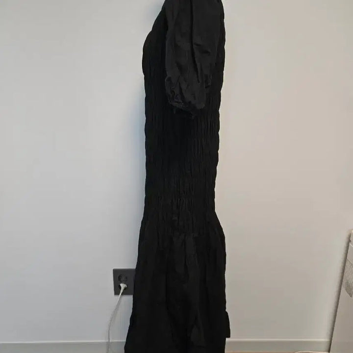 [BUNJANG] LAP Black Shirred Short Sleeve Long Dress / (free)LAP블랙 셔링 반팔 롱 원피스