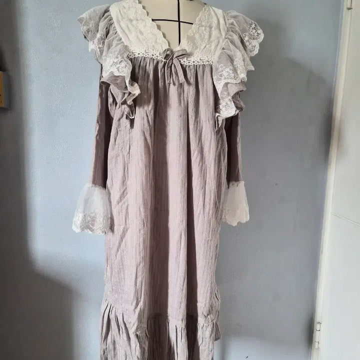 [BUNJANG] Cotton Lace Detail Sleep Dress / 면 원피스 잠옷
