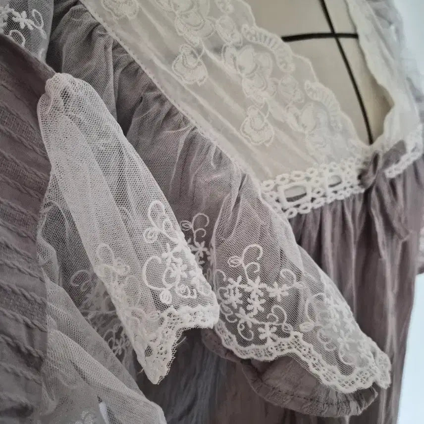 [BUNJANG] Cotton Lace Detail Sleep Dress / 면 원피스 잠옷