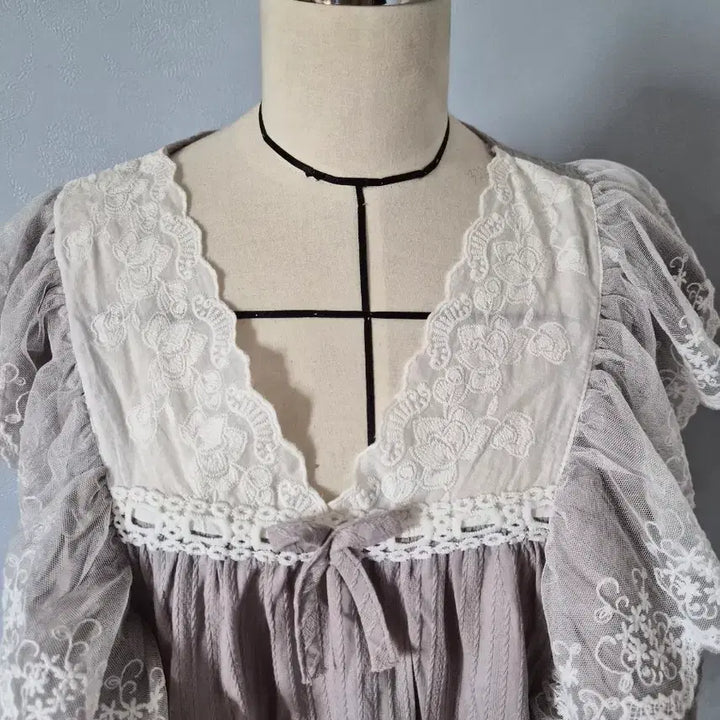 [BUNJANG] Cotton Lace Detail Sleep Dress / 면 원피스 잠옷