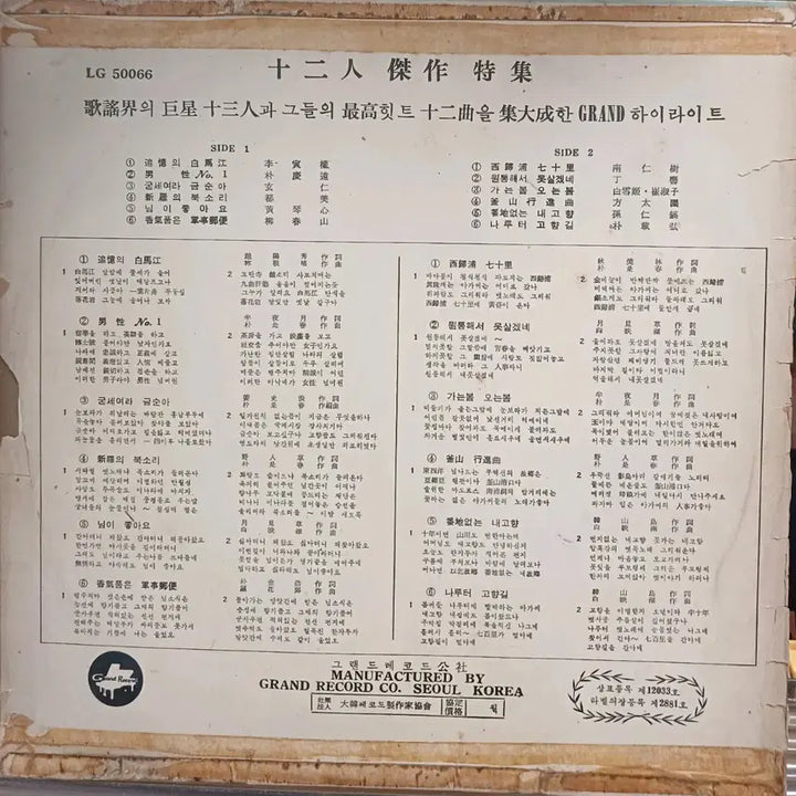 [BUNJANG] Various Artists Twelve Masterpieces LP Vinyl / 십이인 걸작특집 LP EX+