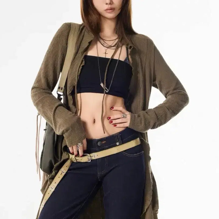 [BUNJANG] 3-Mode Lace-Up Trench Coat Cardigan / 3mode 레이스업 트렌치코트 가디건 카키