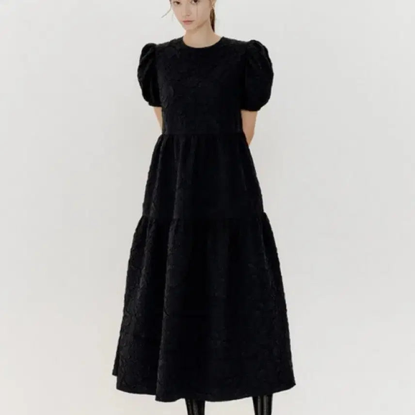 [BUNJANG] Oh L Rose Pattern Maxi Dress / 오앨 블랙 퍼프 드레스 원피스 oh L ROSE PATTERN MAXI