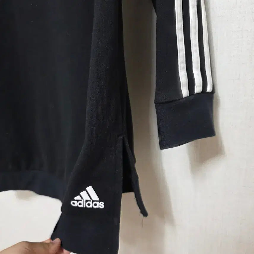 [BUNJANG] Adidas Tri-Stripe Long Hoodie Black / 아디다스 삼선 롱후드티 블랙