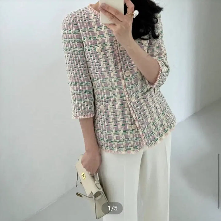 [SOLD OUT] ( 새상품 ) 믹스 7부 트위드 자켓