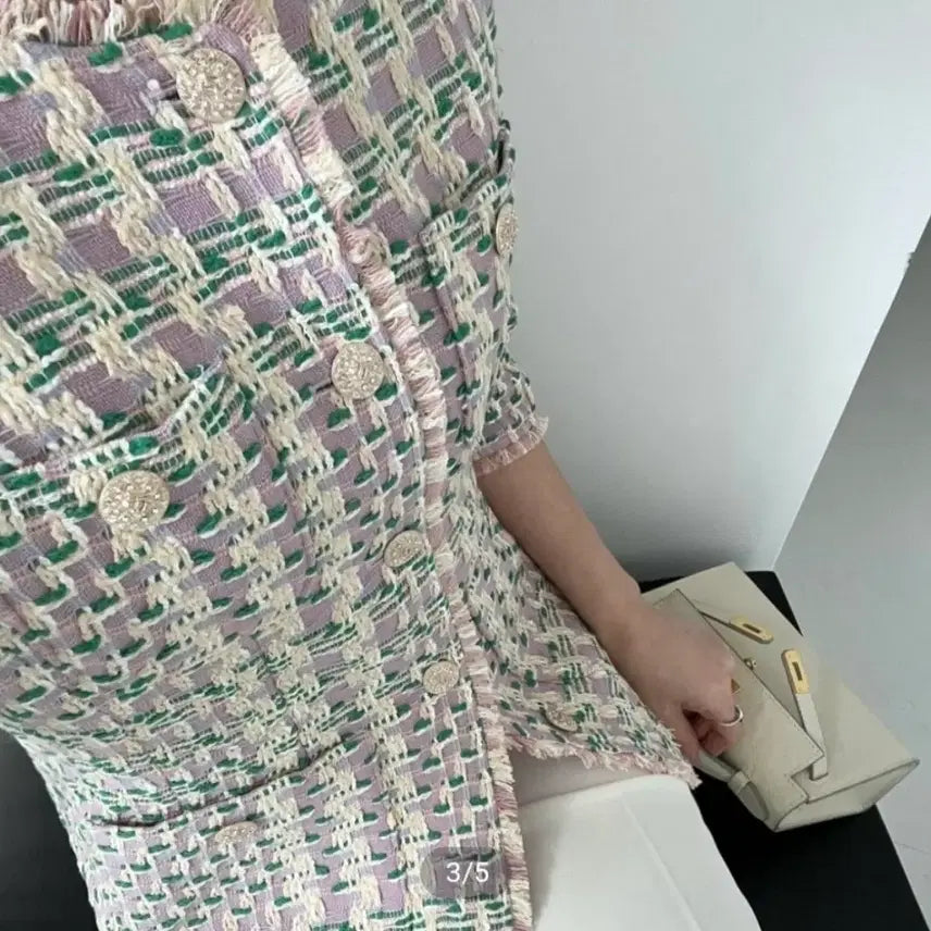 [SOLD OUT] ( 새상품 ) 믹스 7부 트위드 자켓