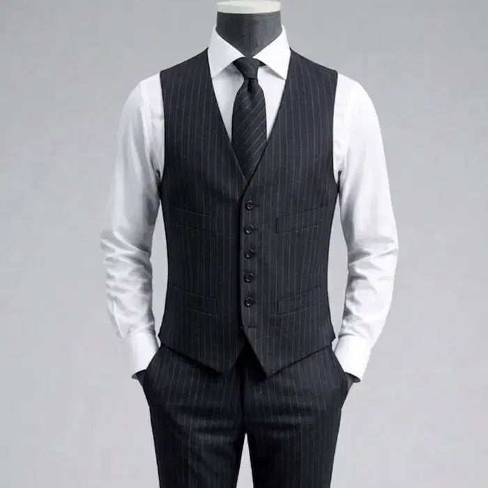 [BUNJANG] MTO Vitale Barberis Canonico Dark Gray Stripe Vest / MTO / 이태리 까노니꼬 다크그레이 스트라이프 베스트 / 100-103