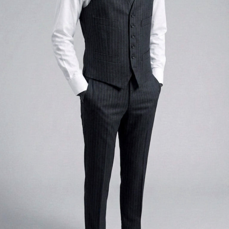 [BUNJANG] MTO Vitale Barberis Canonico Dark Gray Stripe Vest / MTO / 이태리 까노니꼬 다크그레이 스트라이프 베스트 / 100-103