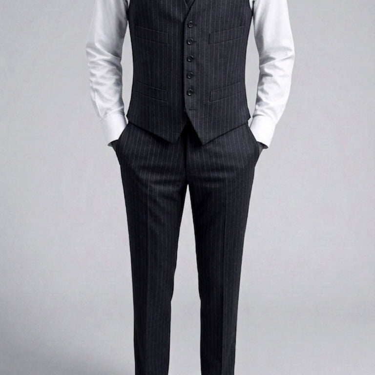 [BUNJANG] MTO Vitale Barberis Canonico Dark Gray Stripe Vest / MTO / 이태리 까노니꼬 다크그레이 스트라이프 베스트 / 100-103