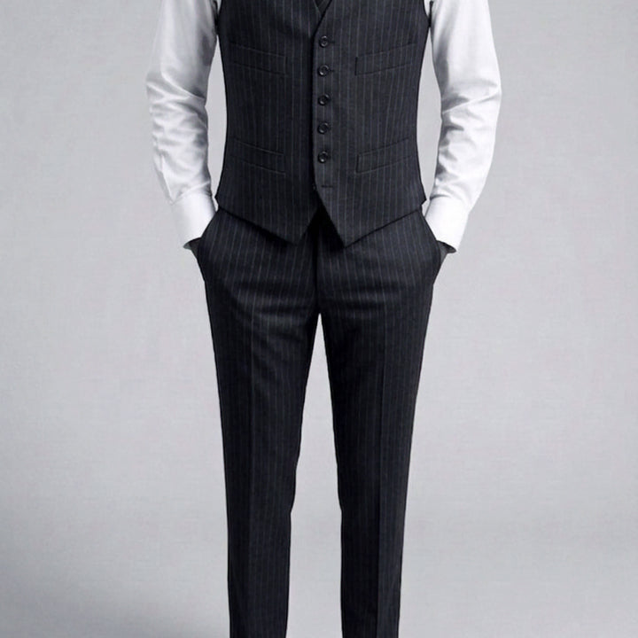 [BUNJANG] MTO Vitale Barberis Canonico Dark Gray Stripe Vest / MTO / 이태리 까노니꼬 다크그레이 스트라이프 베스트 / 100-103