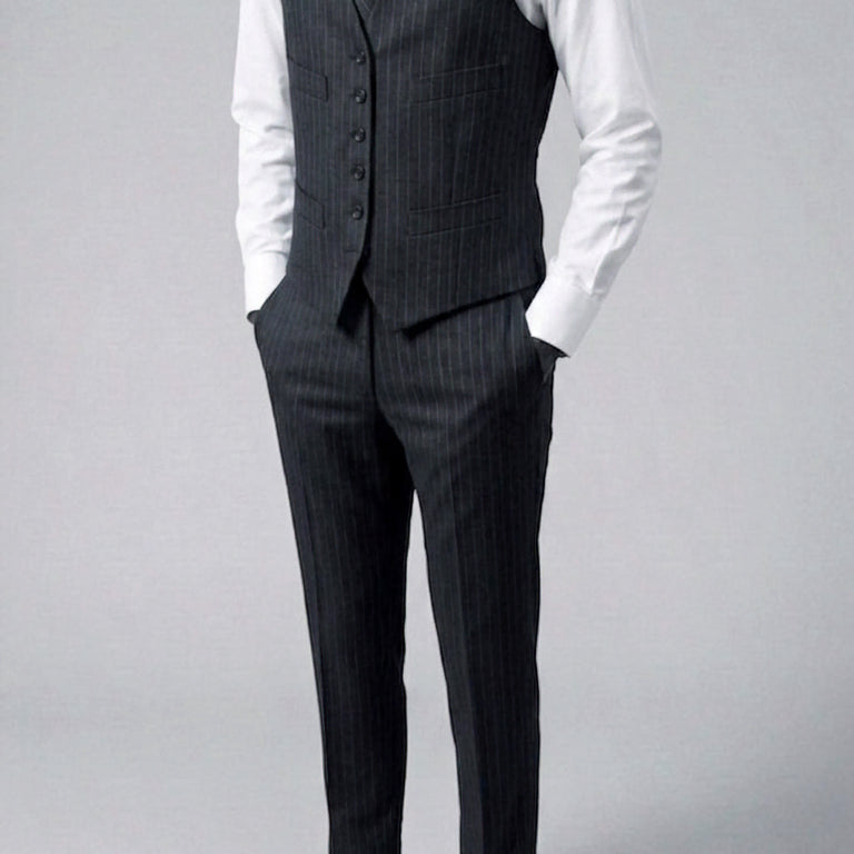 [BUNJANG] MTO Vitale Barberis Canonico Dark Gray Stripe Vest / MTO / 이태리 까노니꼬 다크그레이 스트라이프 베스트 / 100-103