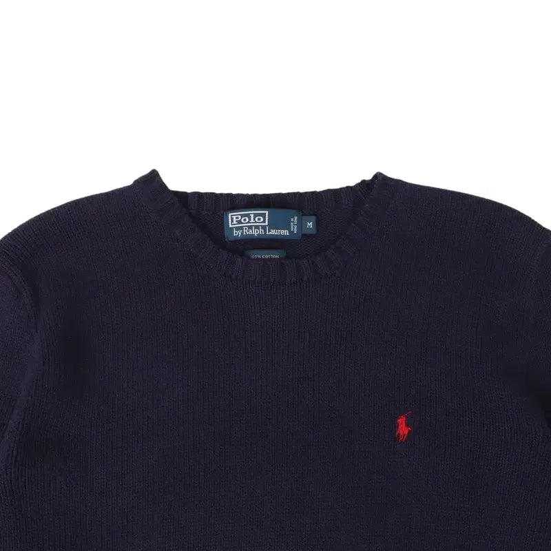 [BUNJANG] Polo Ralph Lauren Navy Red Pony Knit Sweater / 폴로 랄프로렌 네이비 레드포니 라운드 니트