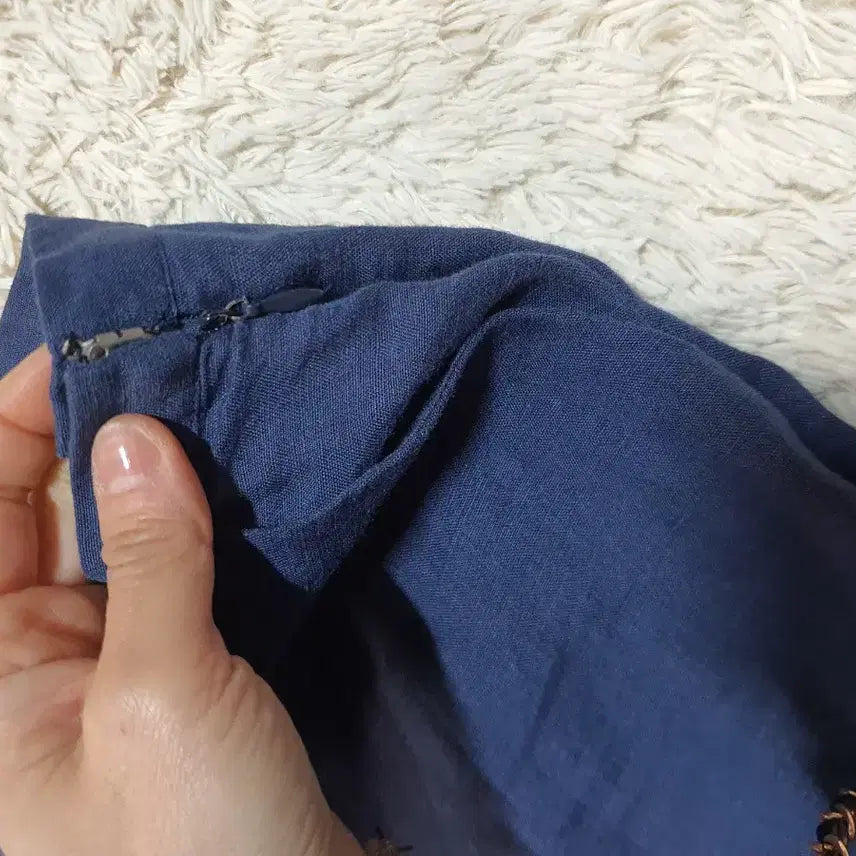 [BUNJANG] Navy Linen Culotte Pants / 네이비 색상의 린넨 소재 큐롯 팬츠예요허리 M 사이즈이며, 편안하게 착