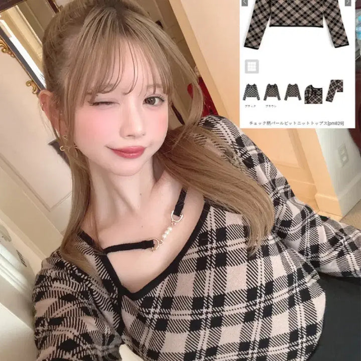 [SOLD OUT] (반택포)INGNI 잉그니 체크 니트 스나계 걸리