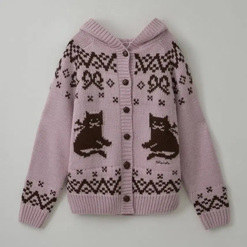[BUNJANG] Rolala Jacquard Cat Cardigan / 로라로라 자카드 고양이 가디건