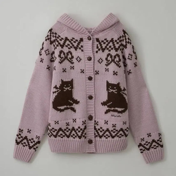 [BUNJANG] Rolala Jacquard Cat Cardigan / 로라로라 자카드 고양이 가디건
