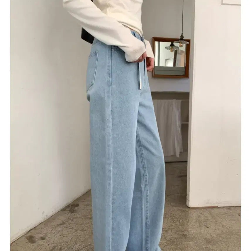 [SOLD OUT] 시착 한번 착용) 연청 데님 와이드 팬츠 L 숏시장