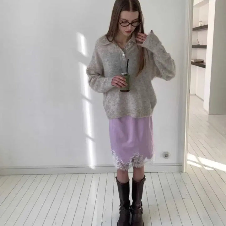 [BUNJANG] Refeller Satin Lace Scallop Skirt / 리펠러 샤틴레이스 스칼럽스커트
