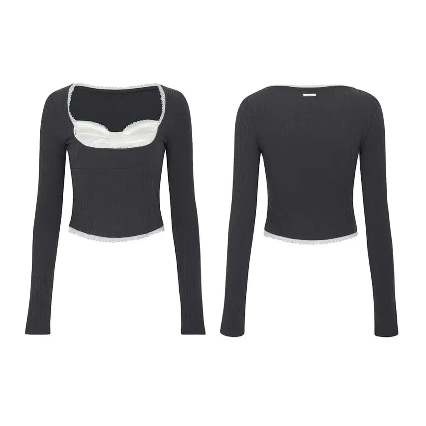 [BUNJANG] Pain or Pleasure Daisy Ribbon Top - Charcoal / 페인오어플레져 데이지 리본 탑_차콜