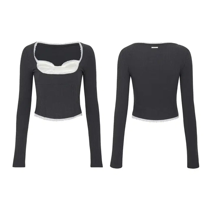 [BUNJANG] Pain or Pleasure Daisy Ribbon Top - Charcoal / 페인오어플레져 데이지 리본 탑_차콜