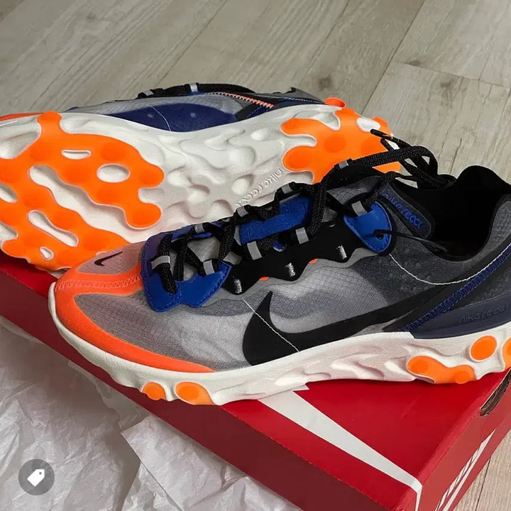 [BUNJANG] Nike React Element 87 Thunder Blue Total Orange Sneakers / 나이키 리액트 엘리먼트 87 썬더블루 토탈오렌지 255(260-265도