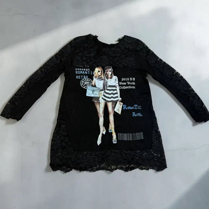 [BUNJANG] Vintage Lace Graphic Long Sleeve T-shirt / 레이스 배색 그래픽 긴팔 티셔츠