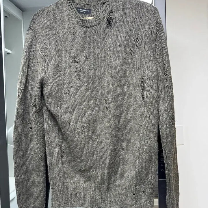 [BUNJANG] AllSaints Damage Knit M Khaki Oversized / 올세인츠 데미지 니트 M사이즈 카키 오버핏