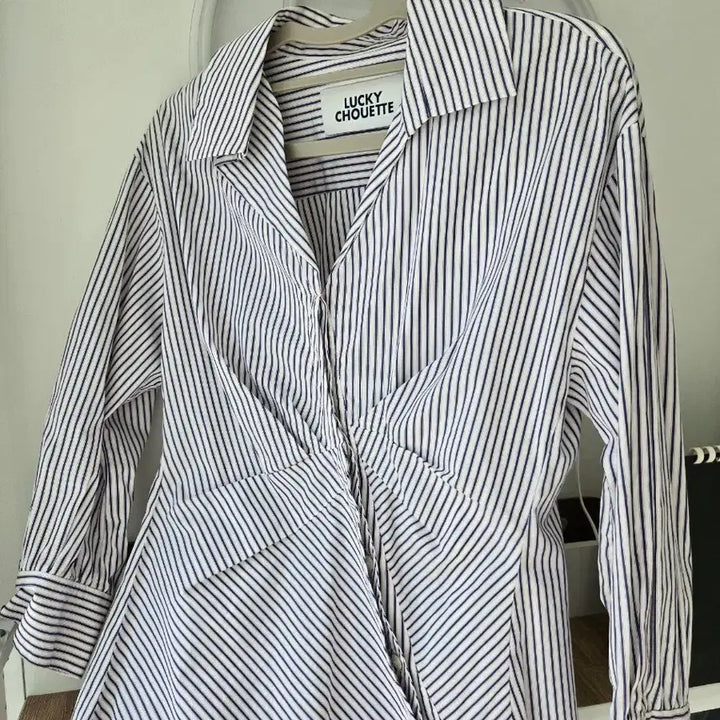 [BUNJANG] Lucky Chouette Striped Blouse with Shirring Detail / 럭키슈에뜨 블라우스