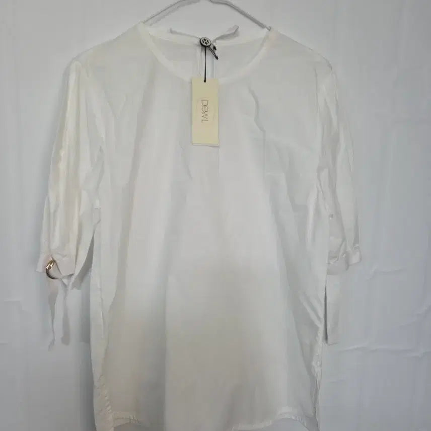 [BUNJANG] DEWL White Shirt with Ring Detail / DEWL 화이트 셔츠 5부 소매 새상품
