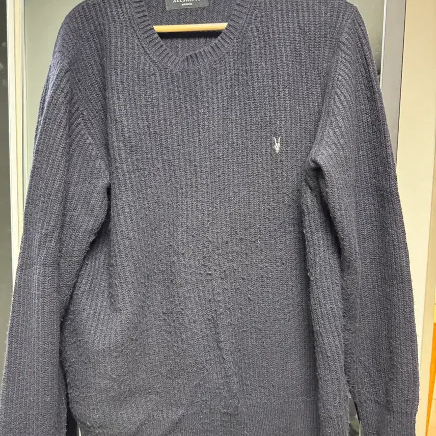 [BUNJANG] All Saints Navy Logo Oversized Fit Knit Sweater (Size M) / 올세인츠 니트 M 사이즈 로고 네이비 오버핏