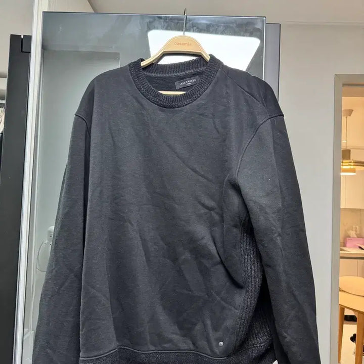 [BUNJANG] AllSaints Black Knit Panel Sweatshirt L / 올세인츠 블랙 맨투맨 티셔츠 니트 배색 L