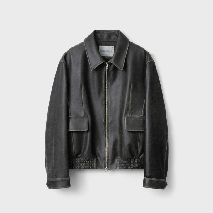 [BUNJANG] Belier Diagonal Leather Blouson - Vintage Gray / 105)벨리에 다이에그널 레더 블루종 - 빈티지 그레이 판매