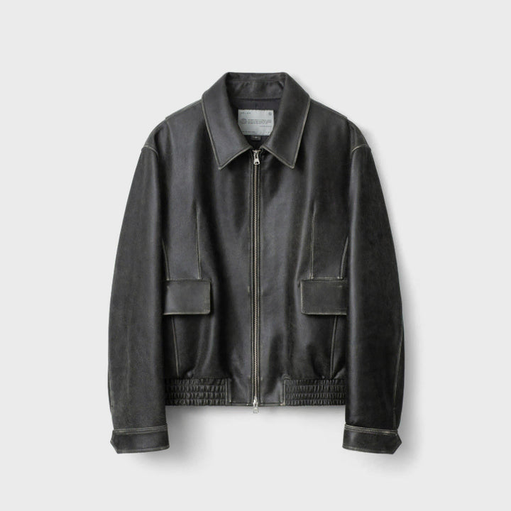 [BUNJANG] Belier Diagonal Leather Blouson - Vintage Gray / 105)벨리에 다이에그널 레더 블루종 - 빈티지 그레이 판매