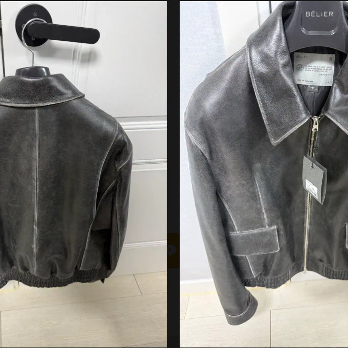 [BUNJANG] Belier Diagonal Leather Blouson - Vintage Gray / 105)벨리에 다이에그널 레더 블루종 - 빈티지 그레이 판매